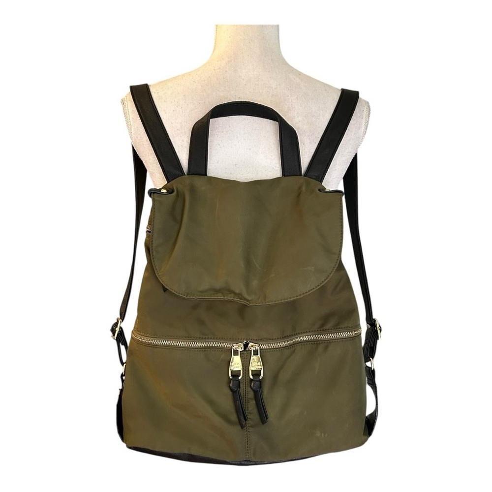 Steve Madden Nylon and Faux Leather Trim Spencer Backpack in Olive Green & Black